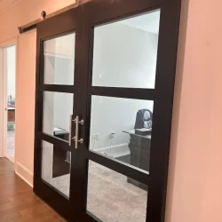 Black glass barn doors