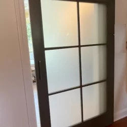 Black Frosted Glass and Stainless barn door